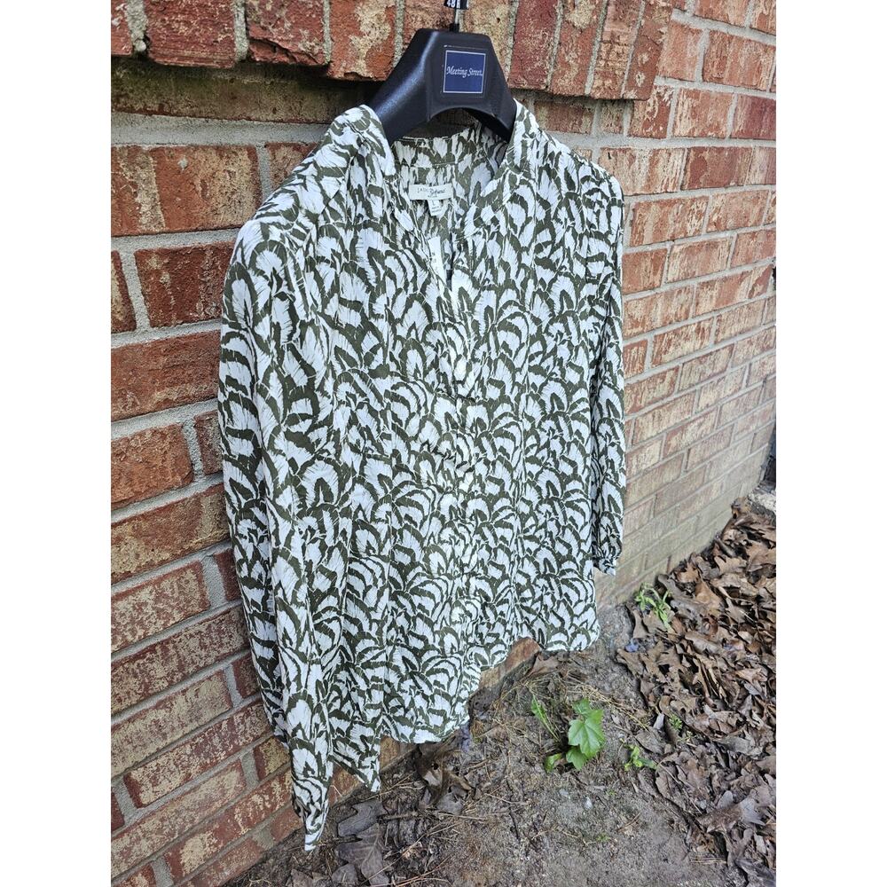 NWT Jachs Girlfriend Womens Large Palm Office Career 3/4 Sleeve Blouse Top L